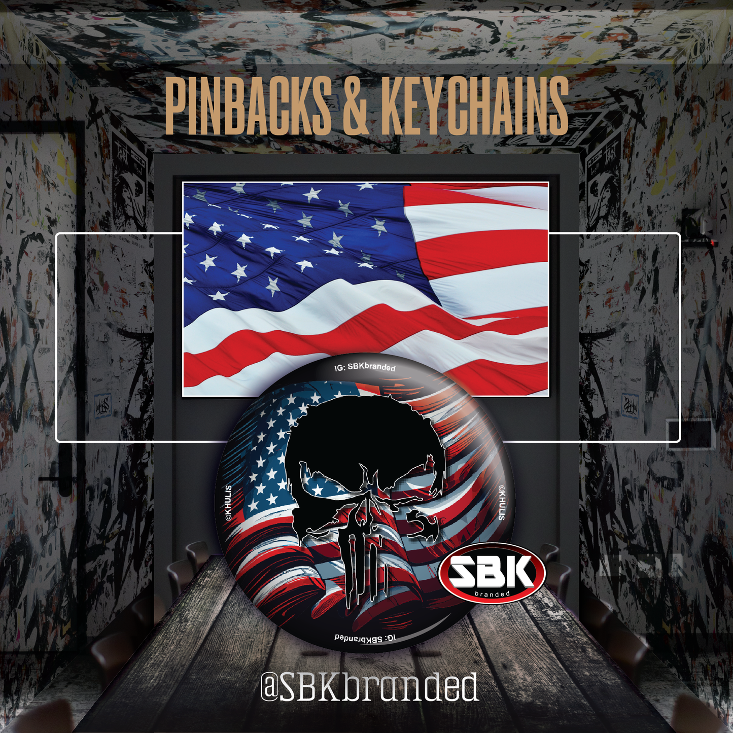 American Skull Flag Pinback Photo Button